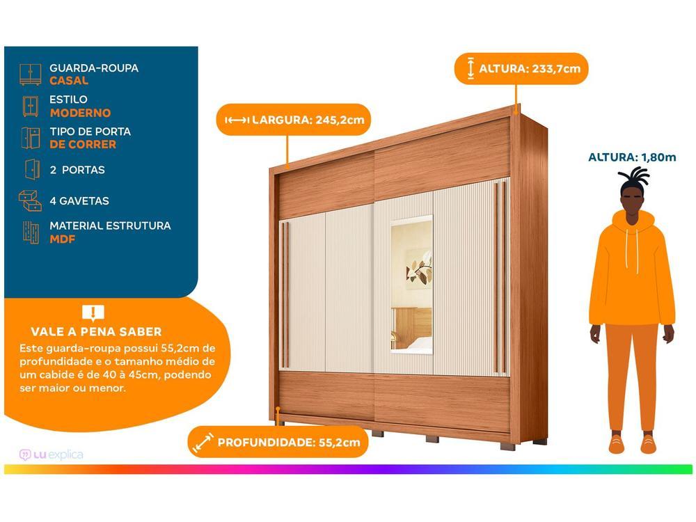 Guarda-roupa Casal com Espelho 4 Gavetas 2 Portas de Correr Caemmun Coliseu - 2