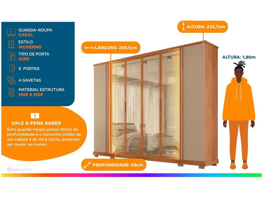 Guarda-roupa Casal 4 Gavetas 6 Portas Caemmun Quinn - 3