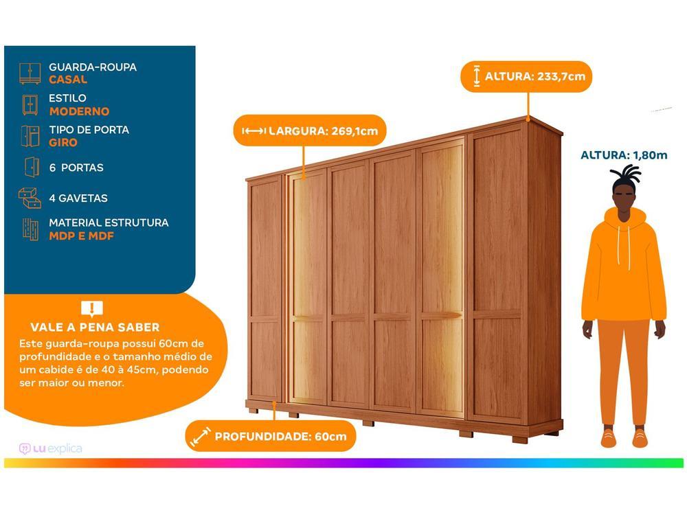 Guarda-roupa Casal 4 Gavetas 6 Portas Caemmun Impression - 3