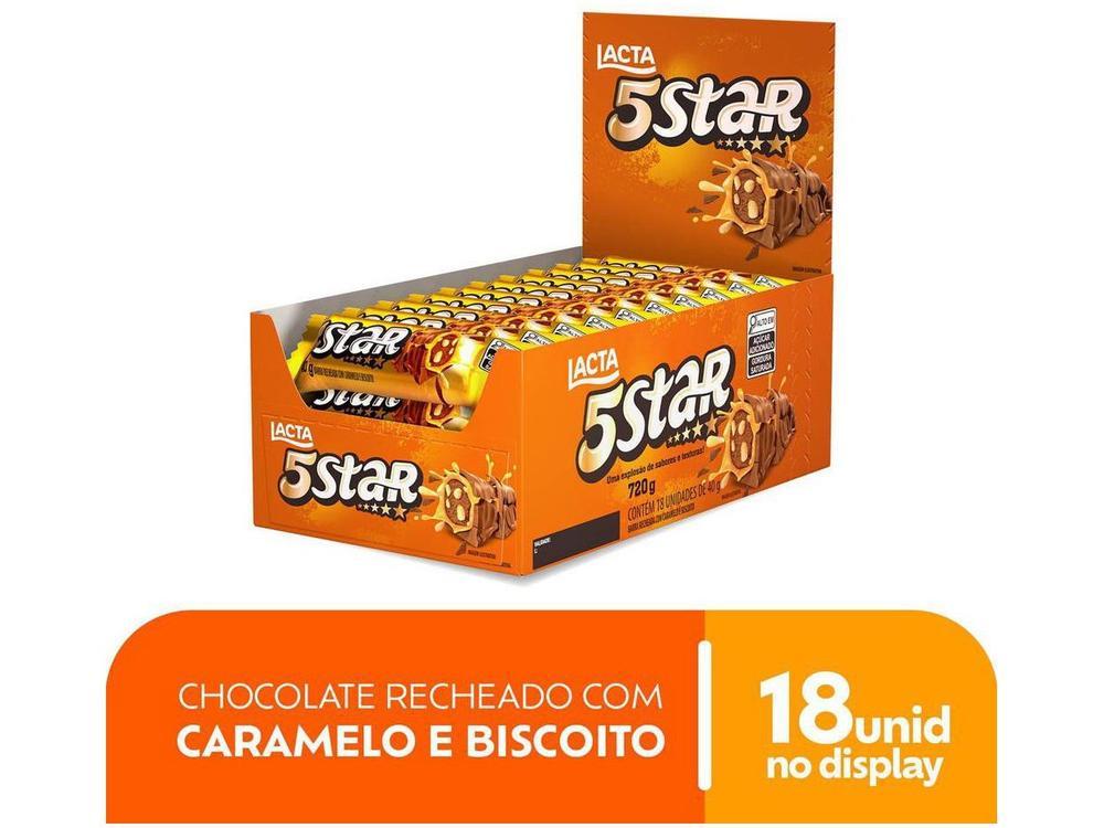 Chocolate 5 Star Recheado com Caramelo e Biscoito Display com 18 Unidades de 40g Lacta - 2