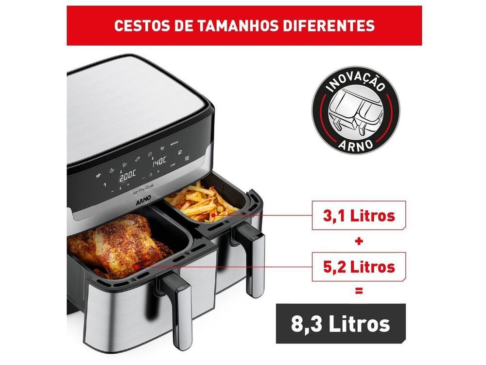 Fritadeira sem Óleo Airfryer Arno Dual 8,3L Inox Digital 1800W AFD2 - 4