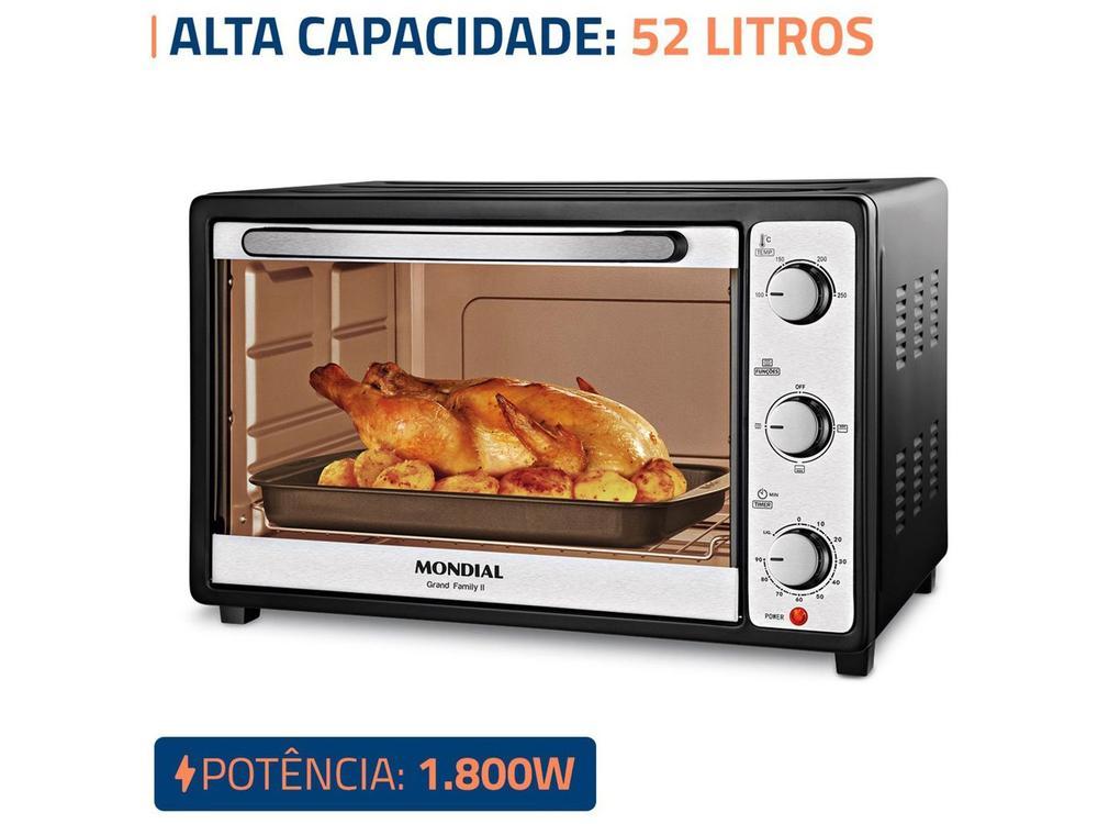 Forno Elétrico de Bancada Mondial Multifuncional 52L Preto e Prata Grand Family II FRN-52-B - 3