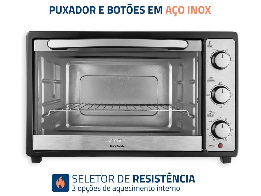 Forno Elétrico de Bancada Mondial Multifuncional 52L Preto e Prata Grand Family II FRN-52-B - 6