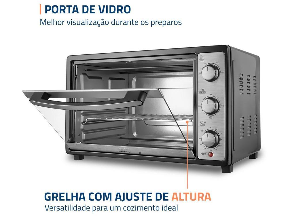 Forno Elétrico de Bancada Mondial Multifuncional 52L Preto e Prata Grand Family II FRN-52-B - 7