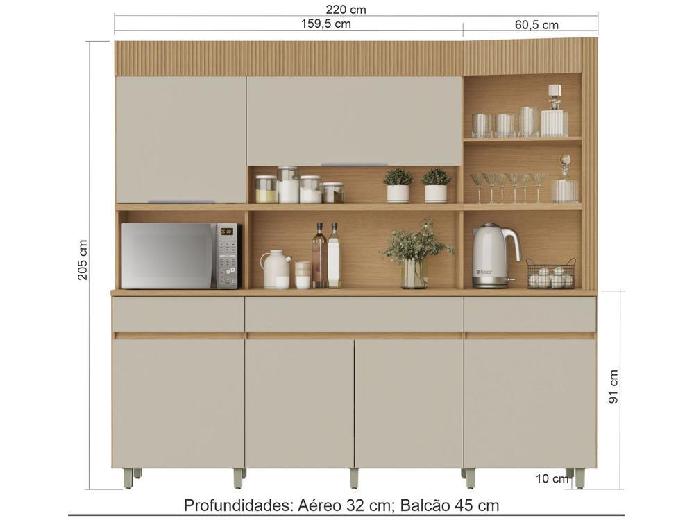 Armário de Cozinha Compacta Nesher Realeza com Balcão 100% MDF 6 Portas 3 Gavetas - 2