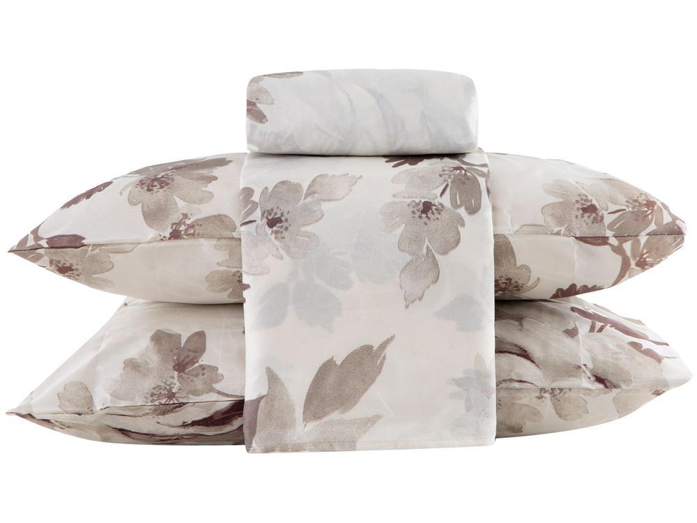 Jogo de Cama Queen de Poliéster Marcelino Têxtil 170 Fios Premier Clamart Cinza e Branco 4 Peças - 1