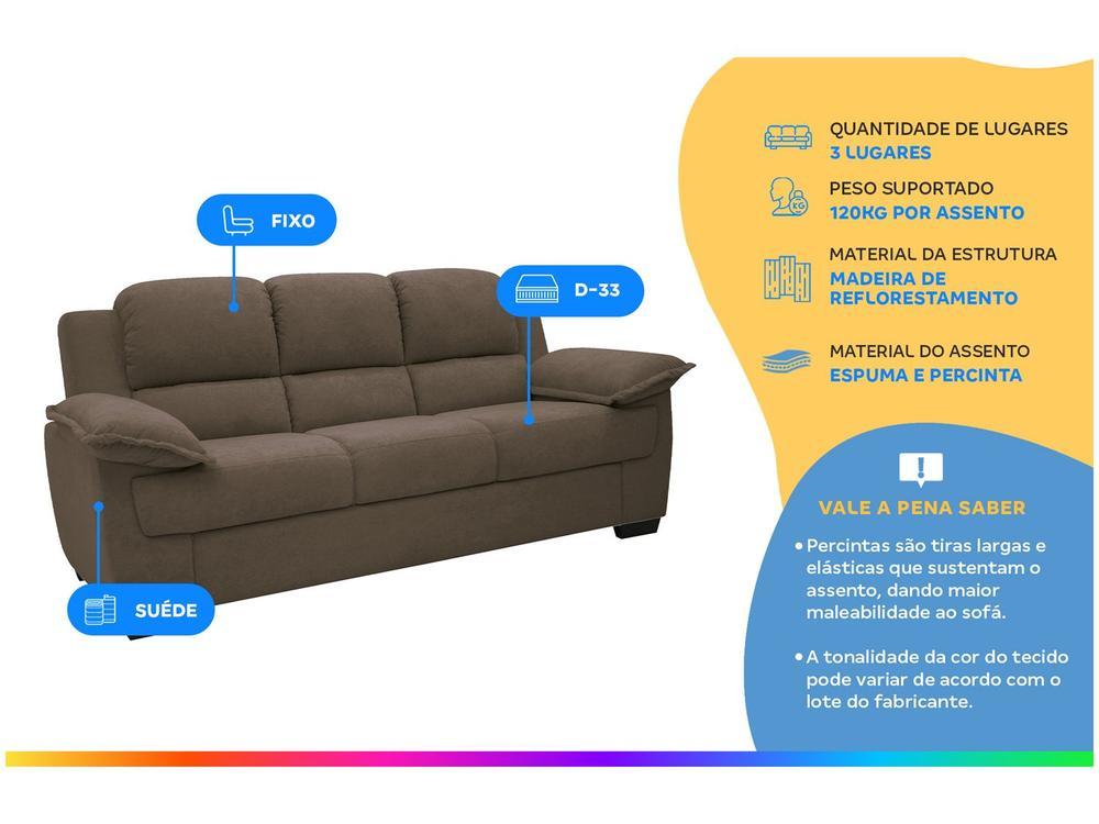 Sofá 3 Lugares Suede Carmel Linoforte - 2
