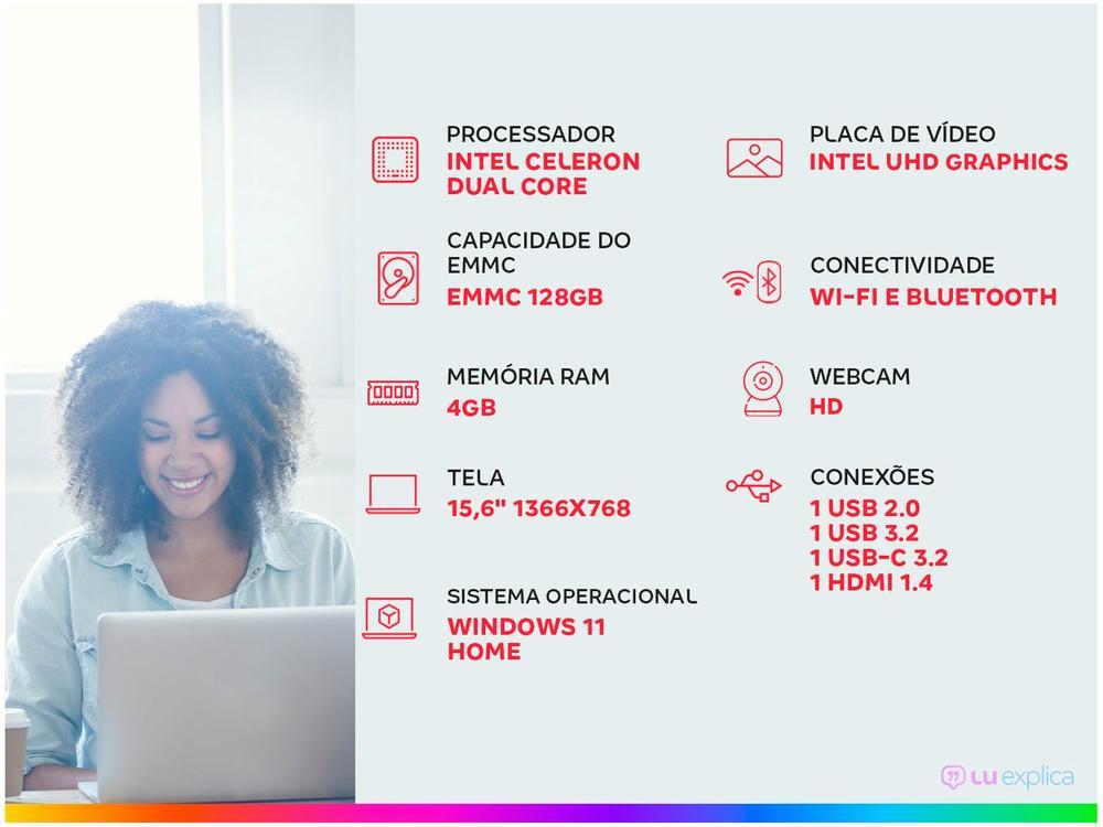 Notebook ASUS Vivobook Go 15 Intel Celeron 4GB RAM 128GB eMMC 15,6" UHD Star Black Windows 11+ Microsoft 365 Personal Office E510KA-BR808WS - 2