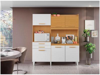 Armário de Cozinha Compacta Aramóveis Selena com Balcão 6 Portas 2 Gavetas