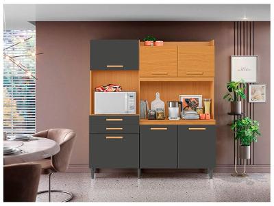 Armário de Cozinha Compacta Aramóveis Selena com Balcão 6 Portas 2 Gavetas