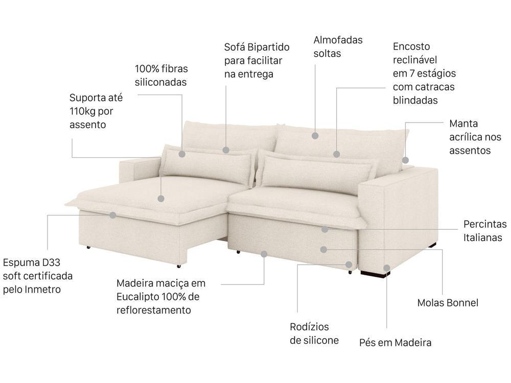 Sofá 4 Lugares Retrátil Reclinável Bouclé Mediterrâneo Bergamo Flexforma Estofados - 2