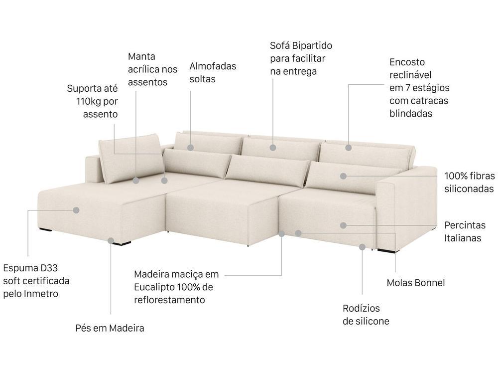 Sofá 6 Lugares Retrátil Reclinável Mediterrâneo Abruzzo Flexforma Estofados - 2