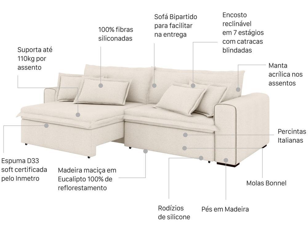 Sofá 4 Lugares Retrátil Recinável Bouclé Mediterrâneo Trentino Flexforma Estofados - 2