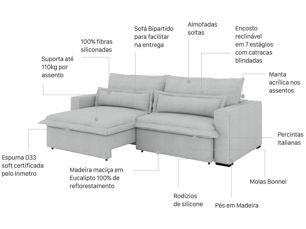 Sofá 4 Lugares Retrátil Reclinável Bouclé Mediterrâneo Bergamo Flexforma Estofados - 2
