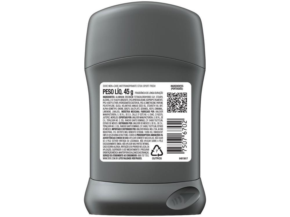 Desodorante Stick Antitranspirante Dove Masculino Vegano 72 Horas Sport Fresh 45g - 6