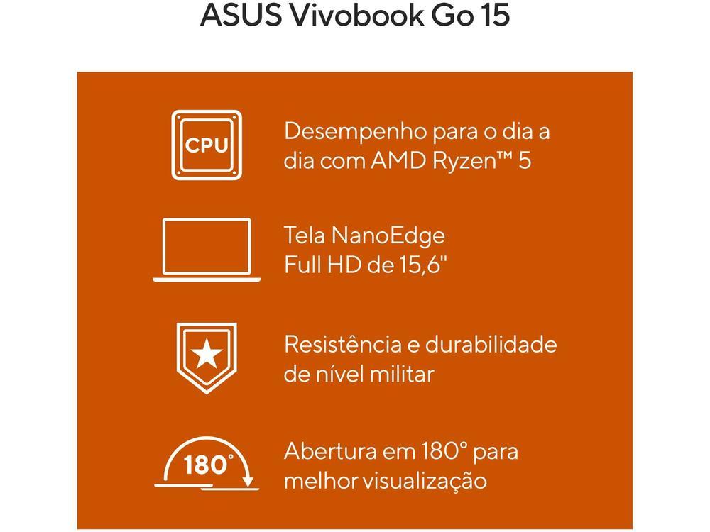 Notebook ASUS Vivobook Go 15 AMD Ryzen 5 7520U 8GB RAM 512GB SSD 15,6" Full HD Windows 11 E1504FA-NJ836W - 3