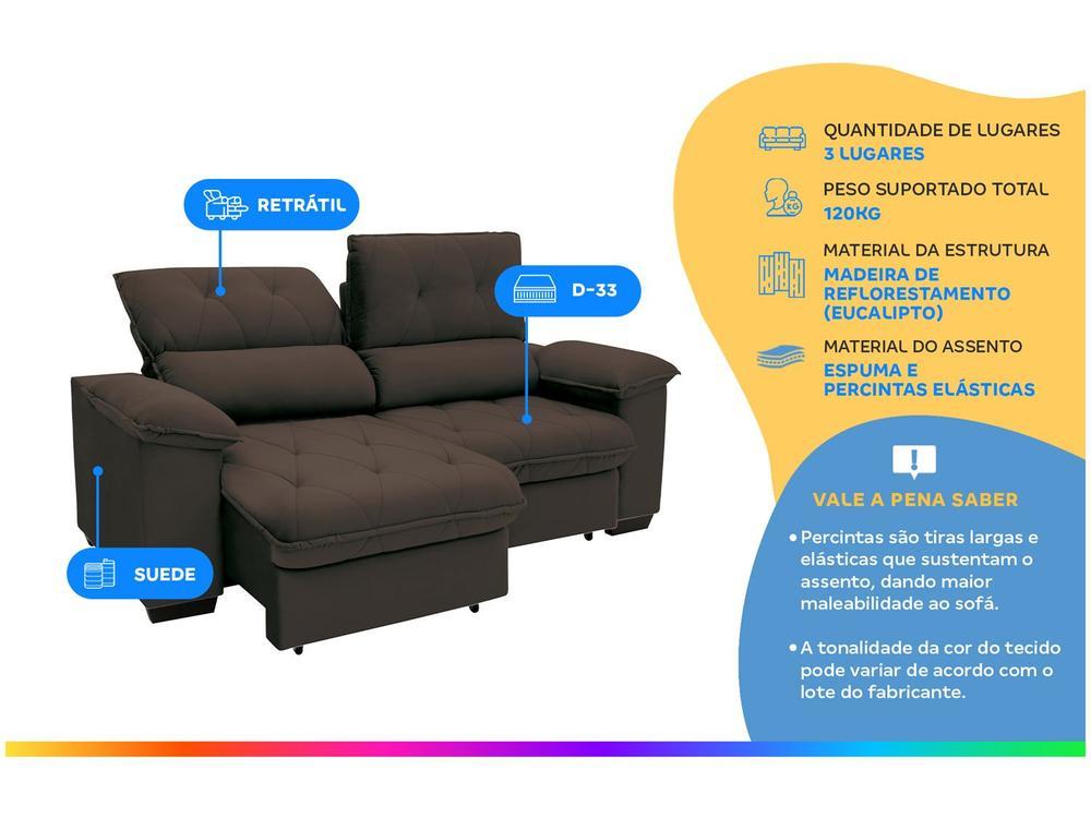 Sofá 3 Lugares Retrátil Reclinável Suede Hannover Linoforte - 2