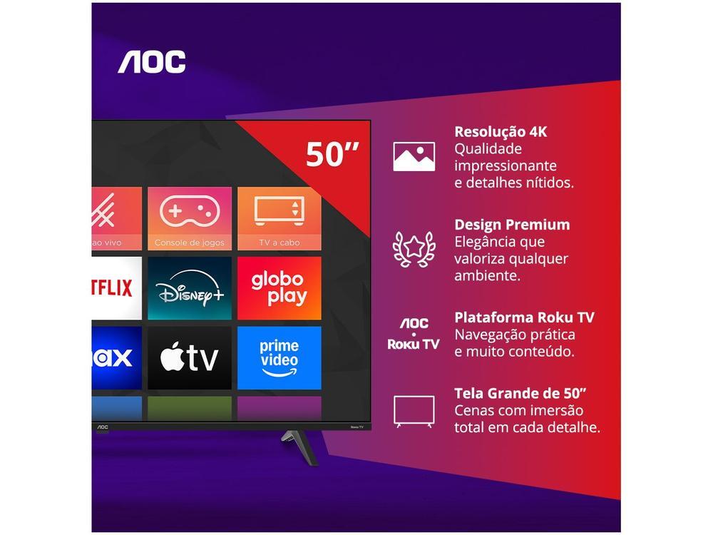 Smart TV 50" AOC 4K DLED 50U7045/78G Roku TV Quad Core 3 HDMI - 7