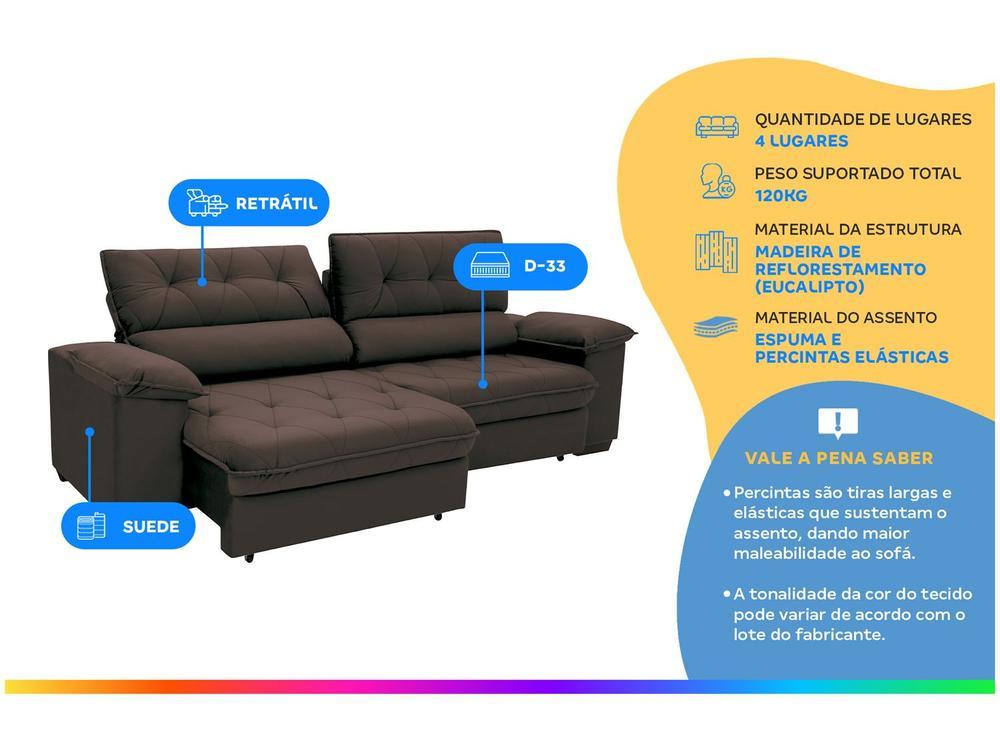 Sofá 4 Lugares Retrátil Reclinável Suede Hannover Linoforte - 2