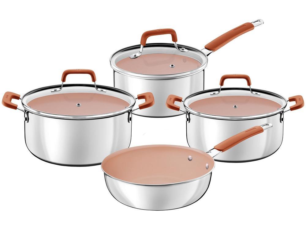 Jogo de Panelas Tramontina Revestimento Cerâmico Marfim e Inox 4 Peças Romagna - 1