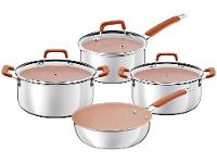 Jogo de Panelas Tramontina Revestimento Cerâmico Marfim e Inox 4 Peças Romagna - 1