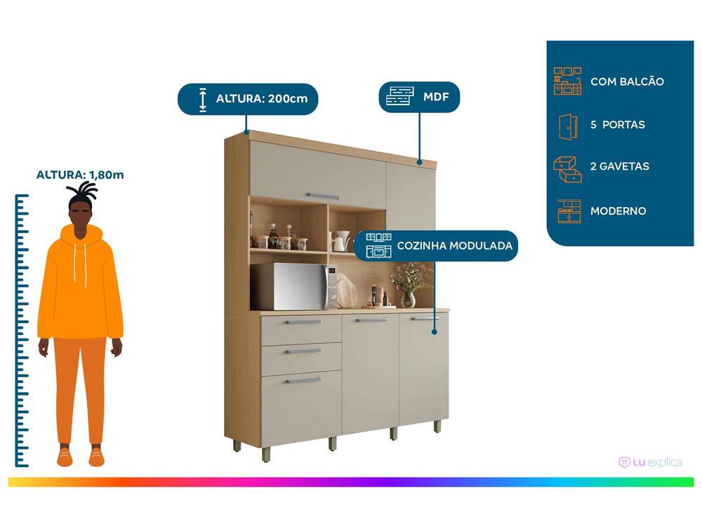 Armário de Cozinha Compacta Nesher Nobreza com Balcão 5 Portas 2 Gavetas 100% MDF - 2
