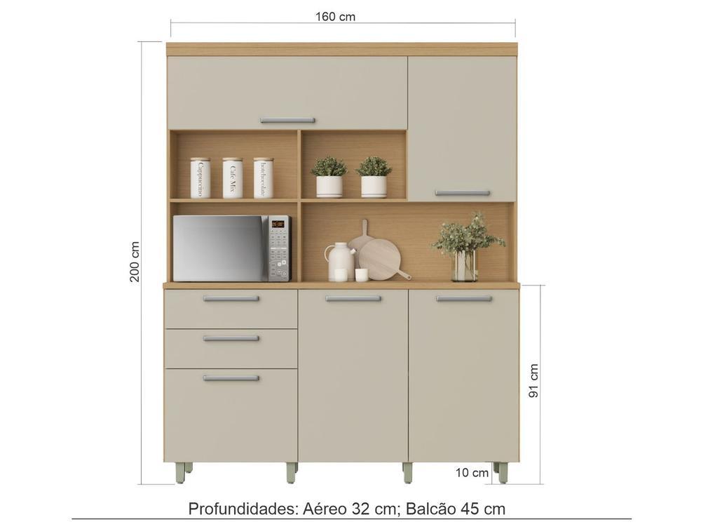 Armário de Cozinha Compacta Nesher Nobreza com Balcão 5 Portas 2 Gavetas 100% MDF - 3