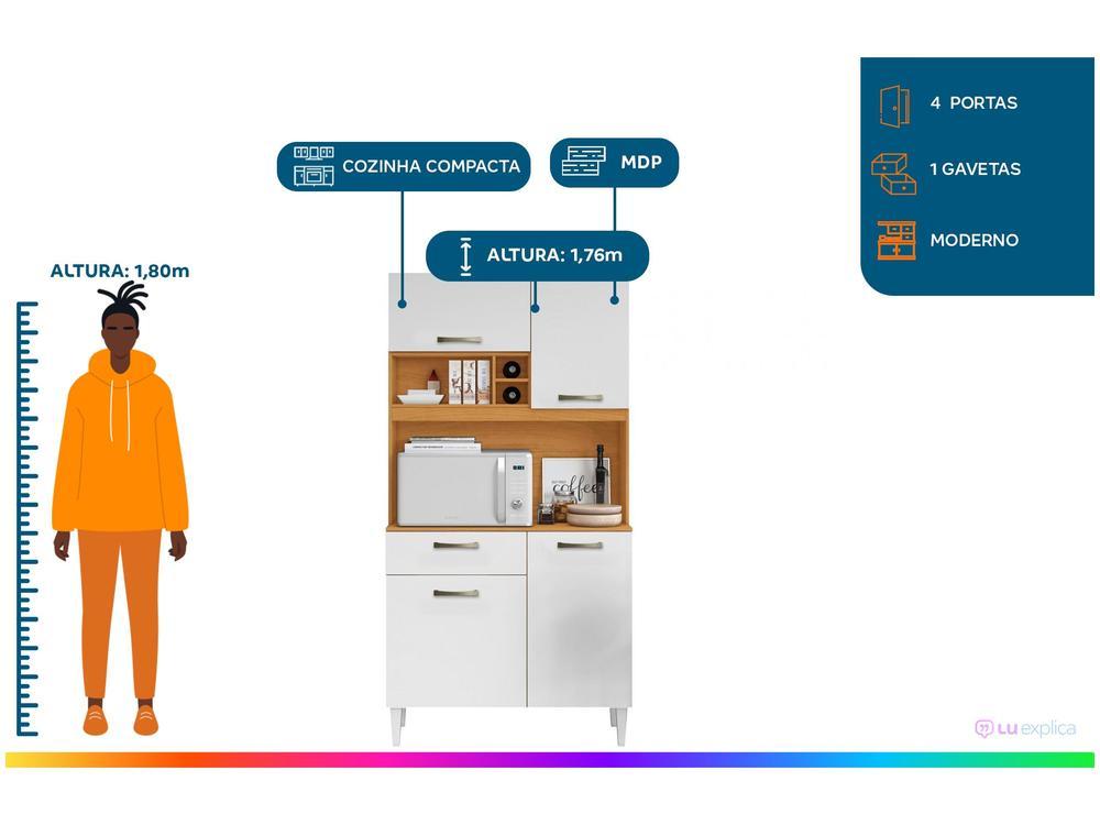Armário de Cozinha Compacta Aramóveis Malva 4 Portas 1 Gaveta - 2