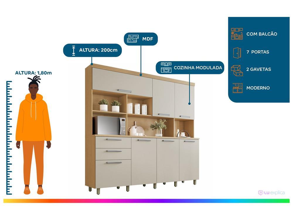 Armário de Cozinha Completa Nesher Nobreza com Balcão 7 Portas 2 Gavetas 100% MDF - 2