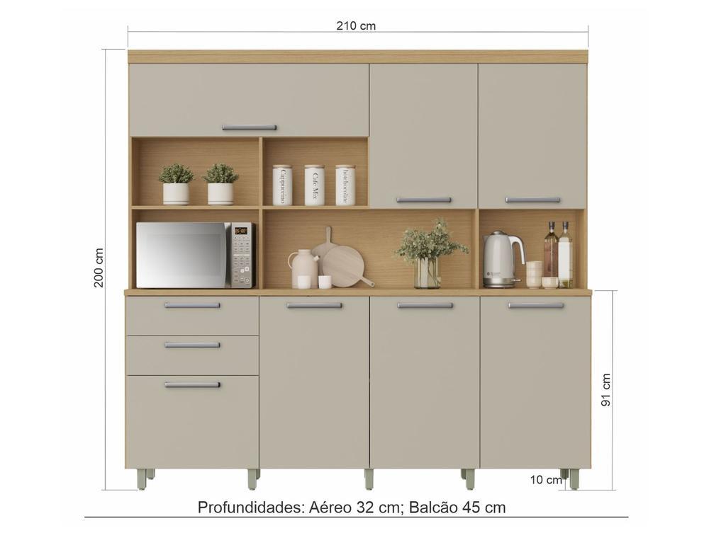 Armário de Cozinha Completa Nesher Nobreza com Balcão 7 Portas 2 Gavetas 100% MDF - 3
