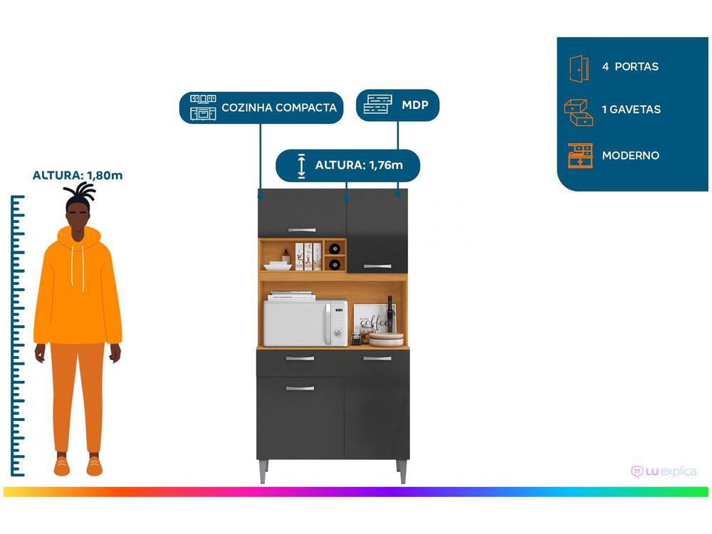 Armário de Cozinha Compacta Aramóveis Malva 4 Portas 1 Gaveta - 2