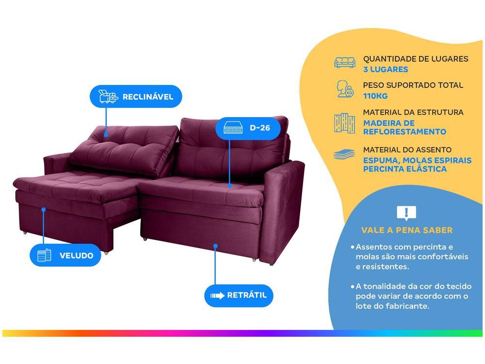 Sofá-cama Lugares Retrátil Bipartido Reclinável Veludo Matrix Nayla - 2