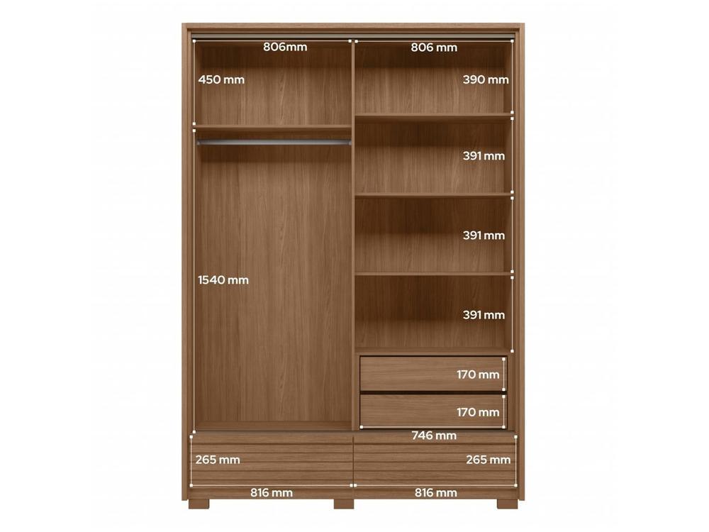 Guarda-roupa Solteiro com Espelho 4 Gavetas 2 Portas Santos Andirá Democrata - 5