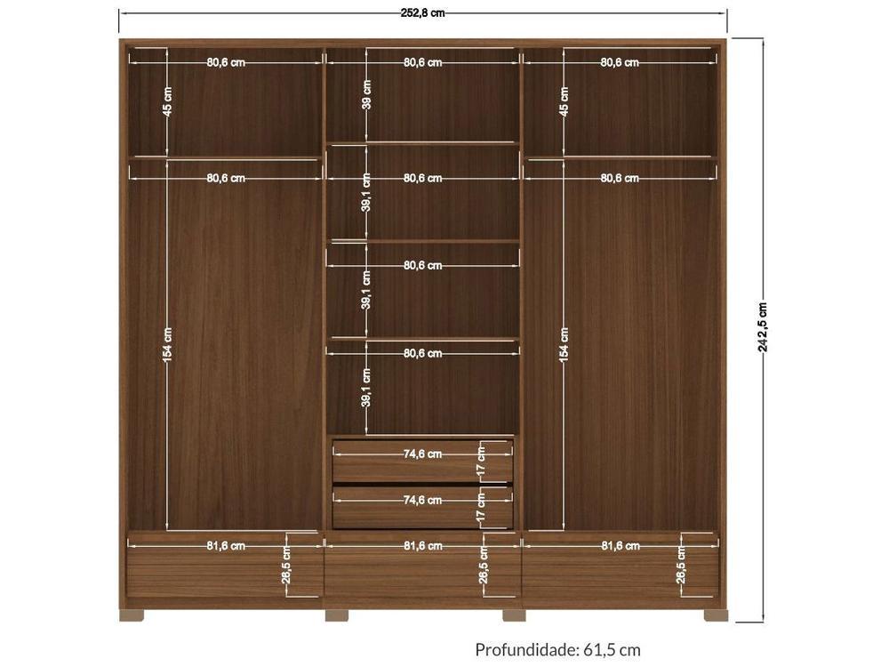 Guarda-roupa Casal com Espelho 5 Gavetas 3 Portas de Correr Santos Andirá Democrata - 5