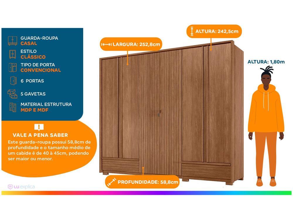 Guarda-roupa Casal 5 Gavetas 6 Portas Santos Andirá Democrata - 2