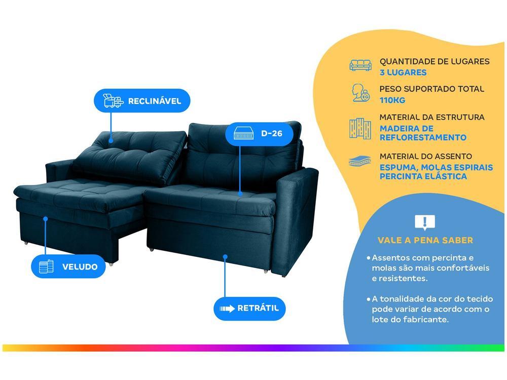 Sofá-cama Lugares Retrátil Bipartido Reclinável Veludo Matrix Nayla - 2