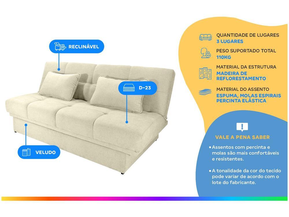 Sofá-cama Lugares Retrátil com Baú Reclinável Veludo Sany - 2