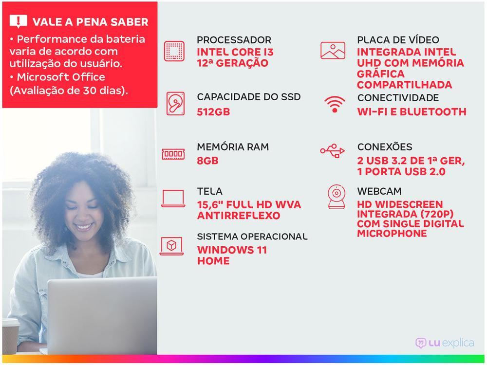 Notebook Dell Inspiron 15 I15-I120K-A15P Intel Core i3 8GB RAM SSD 512GB 15,6" Full HD Windows 11 I15-I120K-A15P - 2