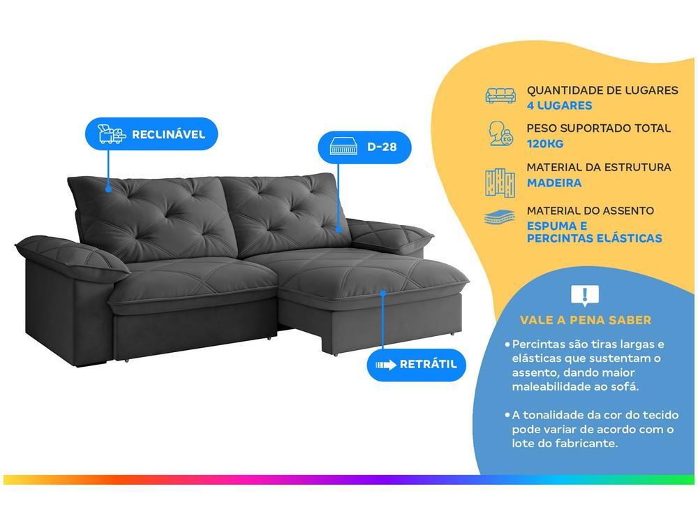 Sofá 4 Lugares Retrátil Reclinável Slim Amsterdã Besthouse - 2