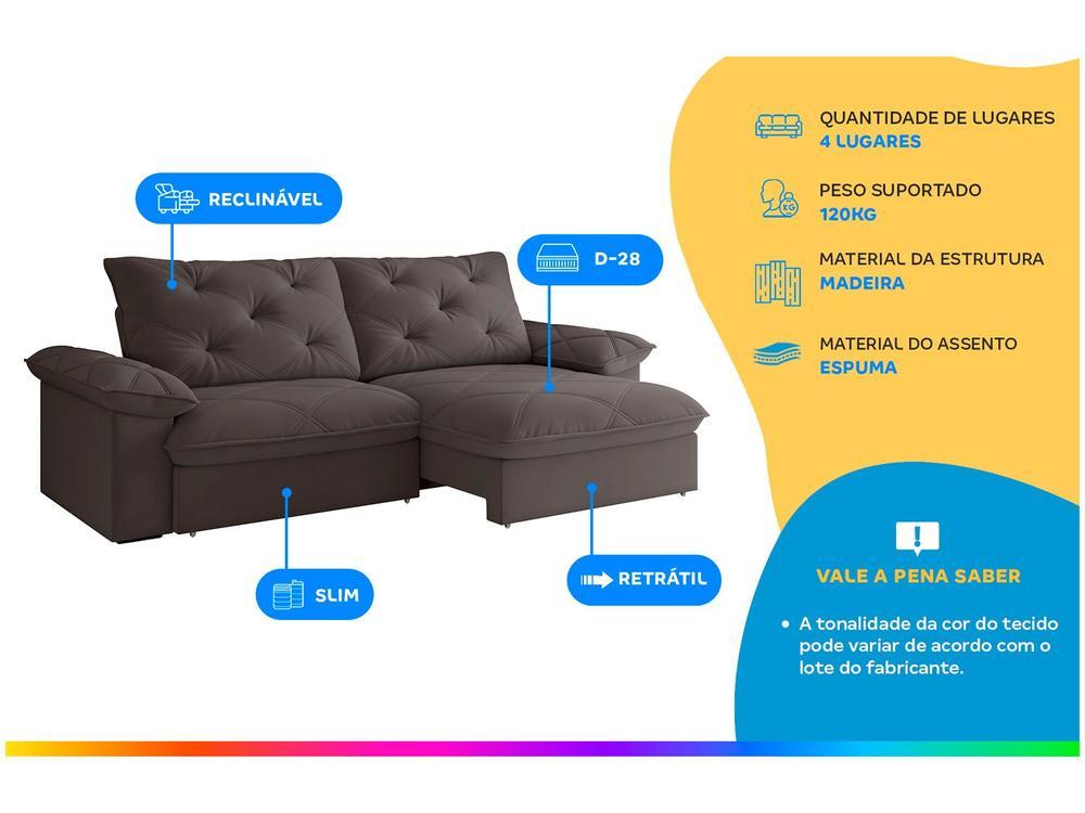 Sofá 4 Lugares Retrátil Reclinável Slim Amsterda Besthouse - 2