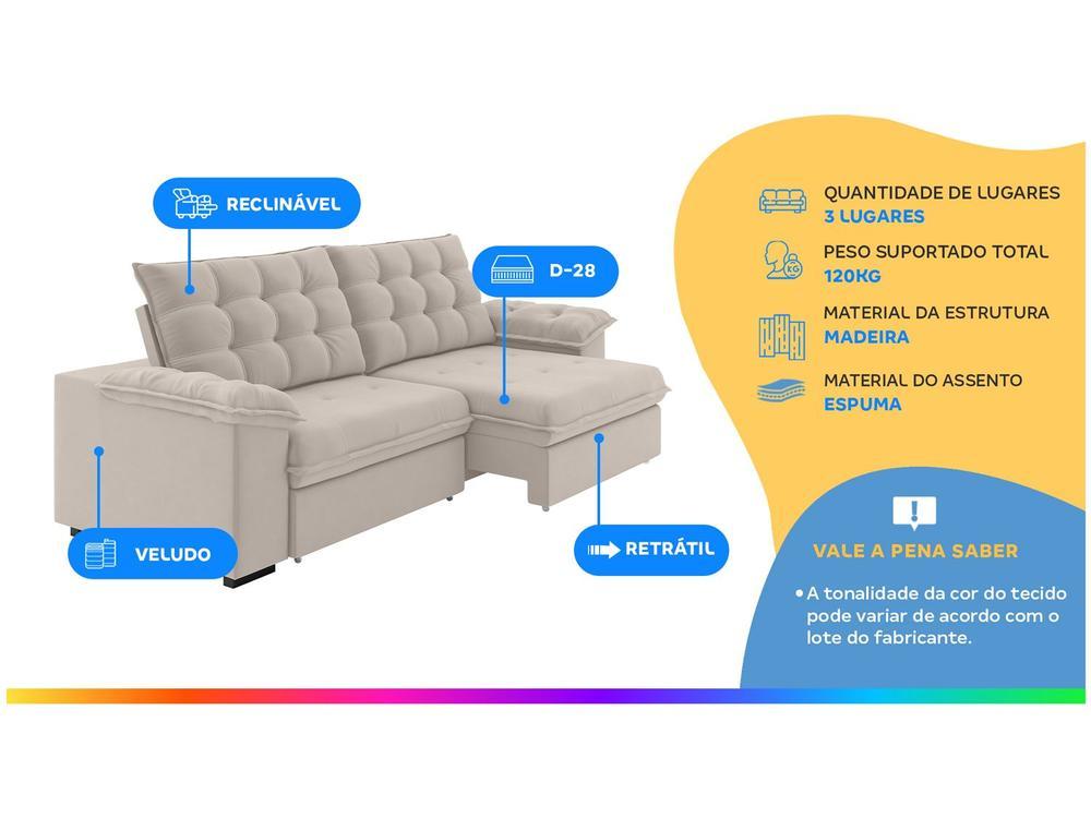 Sofá 3 Lugares Retrátil Reclinável Veludo Vancouver Besthouse - 2