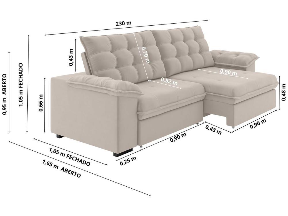 Sofá 3 Lugares Retrátil Reclinável Veludo Vancouver Besthouse - 3