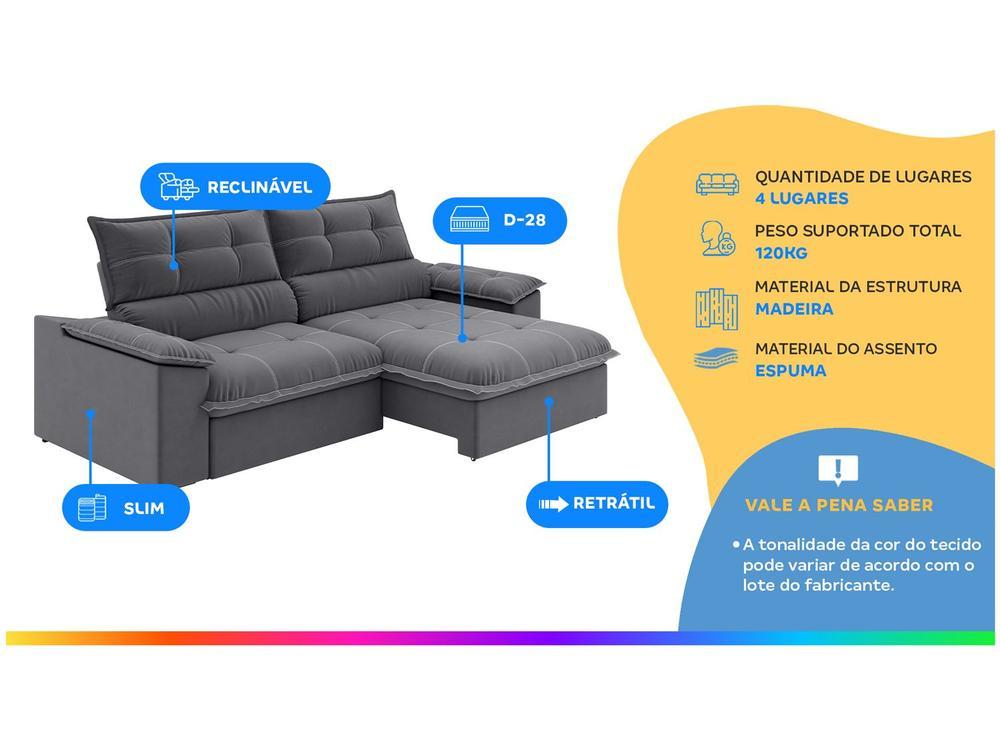 Sofá 4 Lugares Retrátil Reclinável Slim Venetto Besthouse - 2