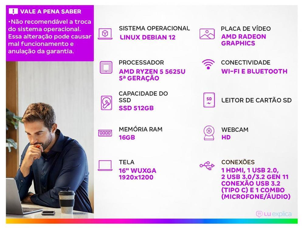 Notebook Vaio FE16 VJFE69F11X-B0711H AMD Ryzen 5 5625U 16GB RAM 512GB SSD 16" WUXGA Linux Debian 12 Widescreen - 2