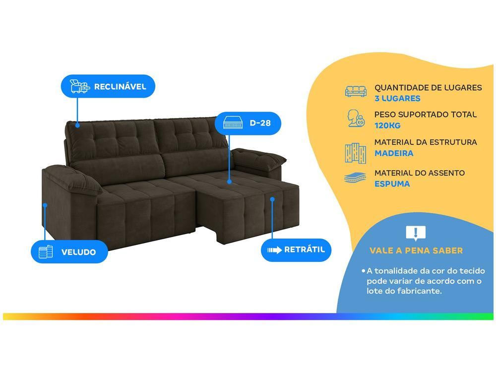 Sofá 3 Lugares Retrátil Reclinável Veludo Santorini Besthouse - 2