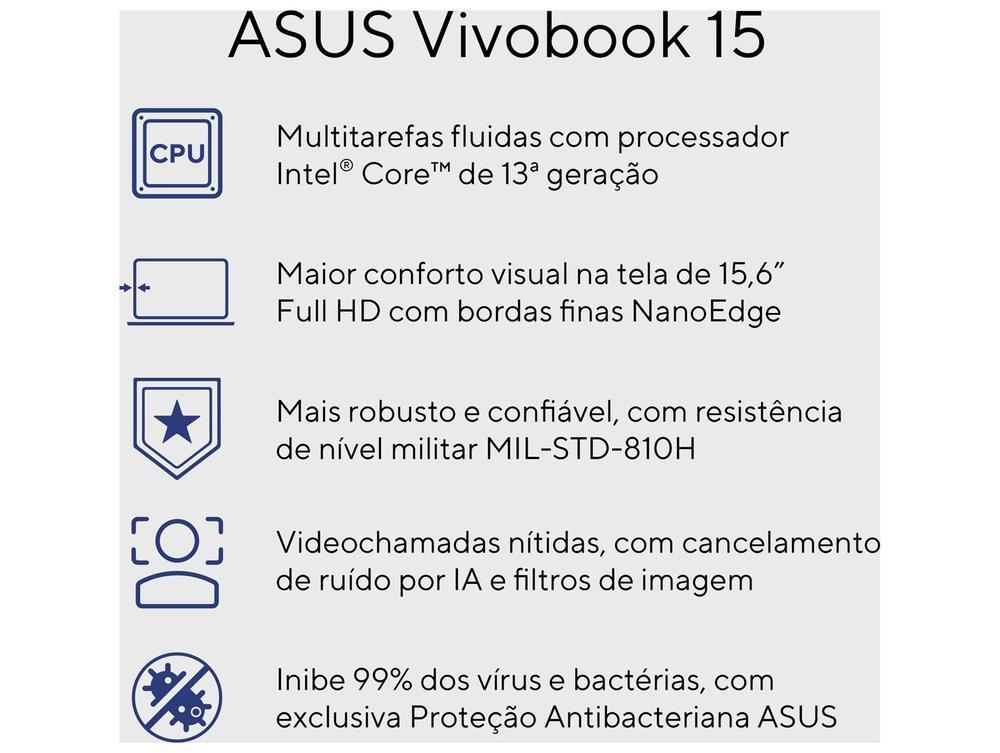 Notebook Asus Vivobook 15 X1504VA-NJ1738W Intel Core i5 1334U 8GB RAM 256GB SSD 15,6" Full HD Windows Intel Iris Xe 90NB10J2-M02720 - 3