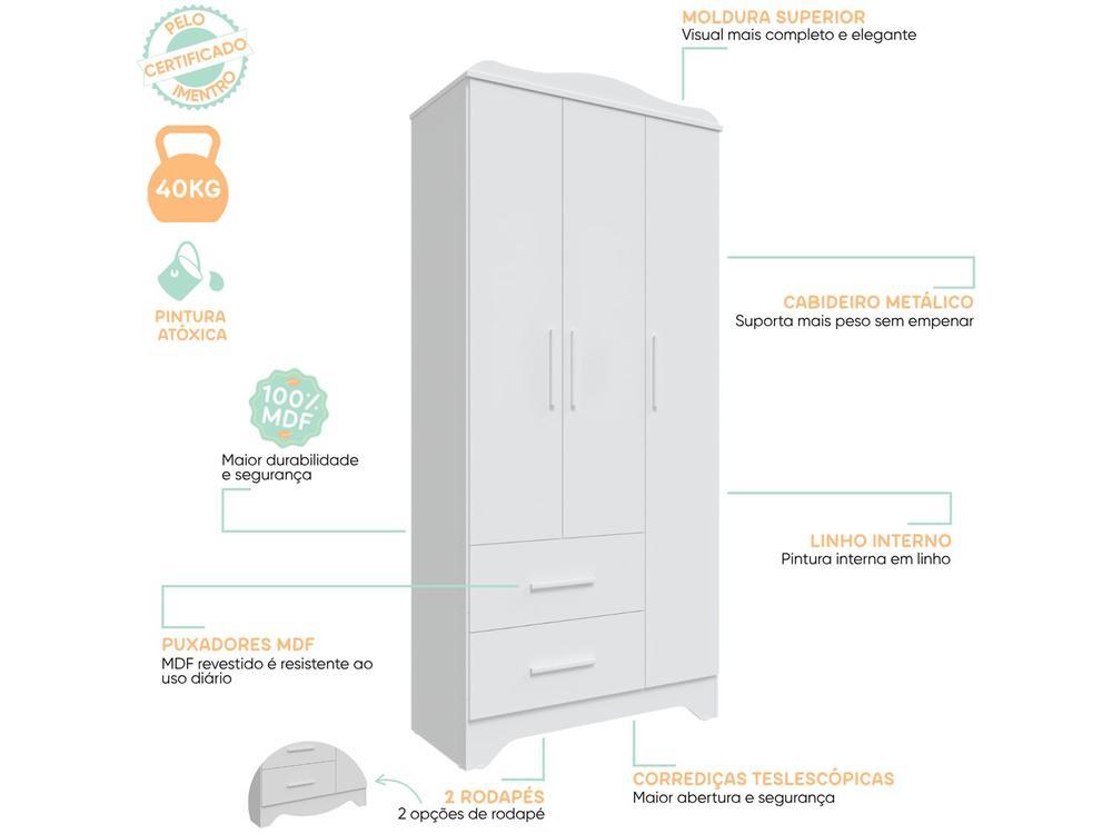 Guarda-roupa 2 Gavetas 3 Portas Moveis Peroba Harmonia - 9