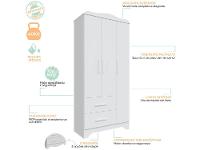 Guarda-roupa 2 Gavetas 3 Portas Moveis Peroba Harmonia - 9