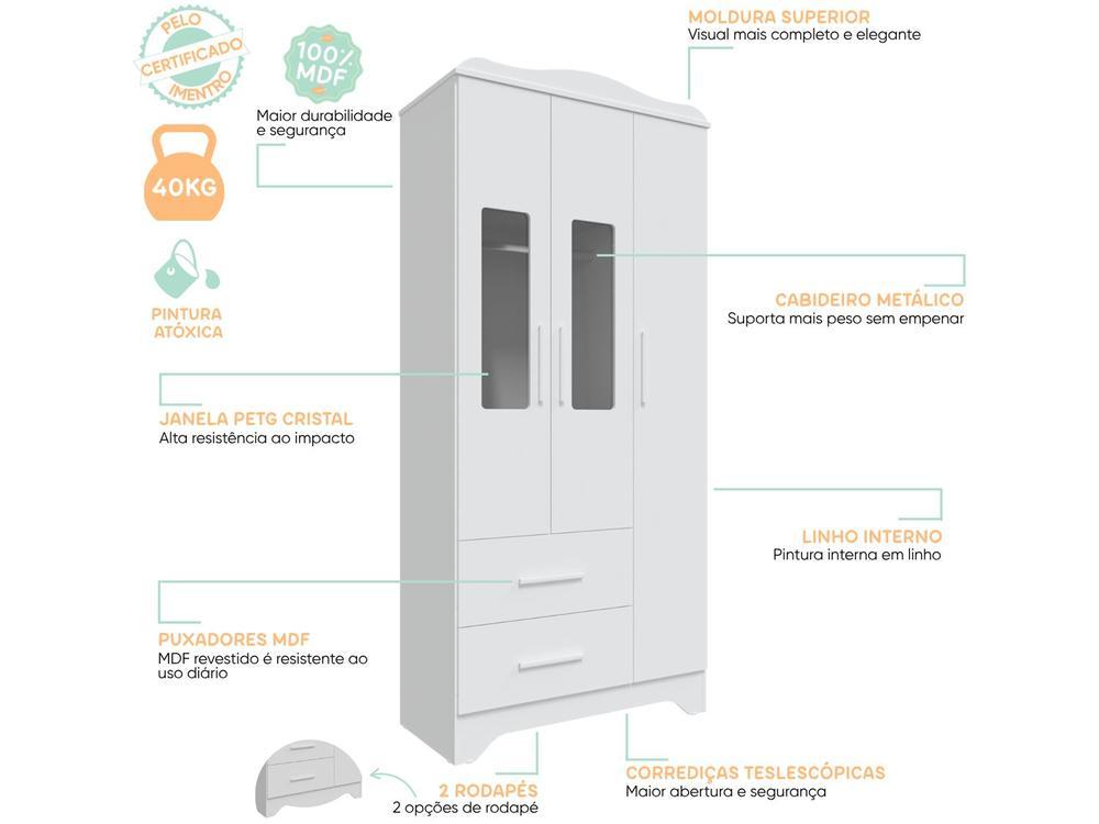 Guarda-roupa 2 Gavetas 3 Portas Moveis Peroba Harmonia - 7