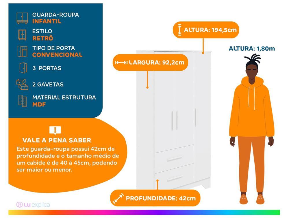 Guarda-roupa de Bebê 2 Gavetas 3 Portas Moveis Peroba Magia - 2